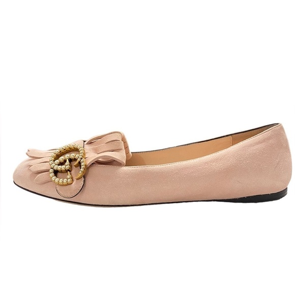 Gucci Pearl GG Kiltie Marmont Fridge Suede Loafers Flats - Picture 3 of 8
